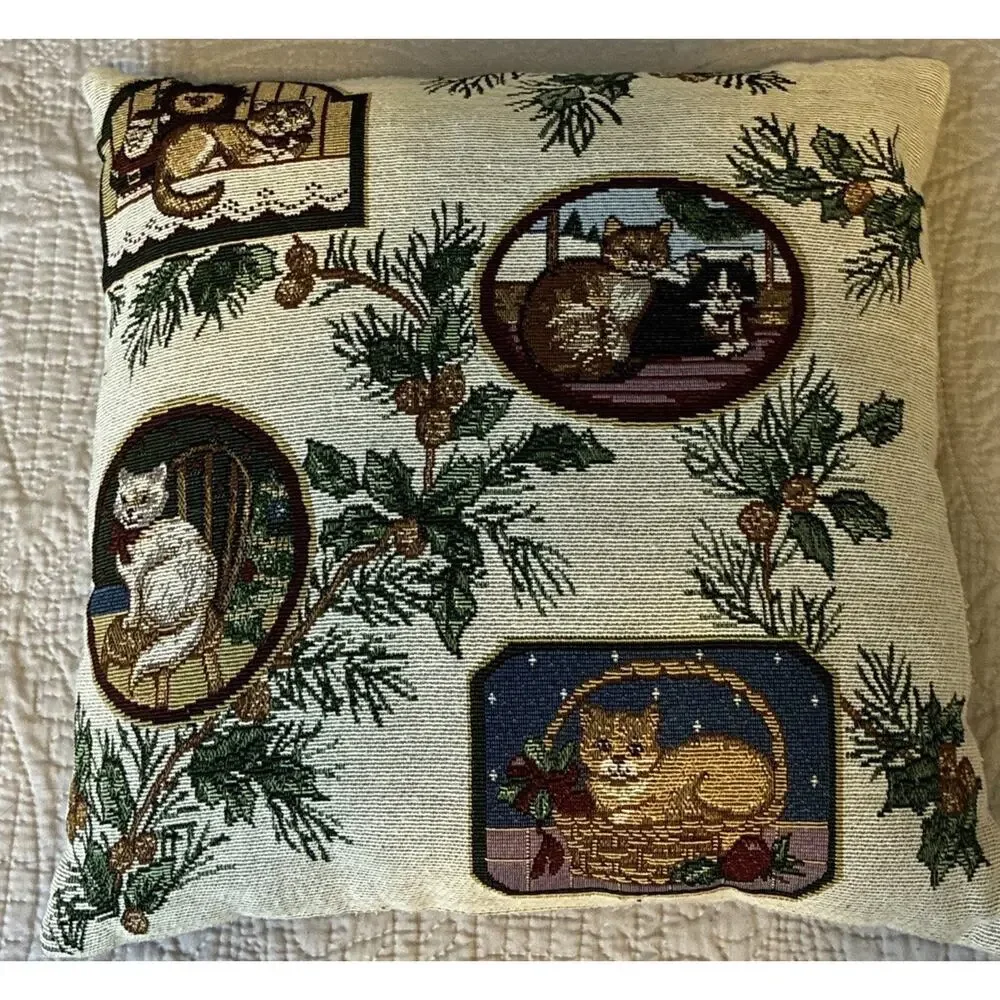 Giordano Riverdale Cat Kitty All All Seasons Dble Sided Tapestry 17” Pillow